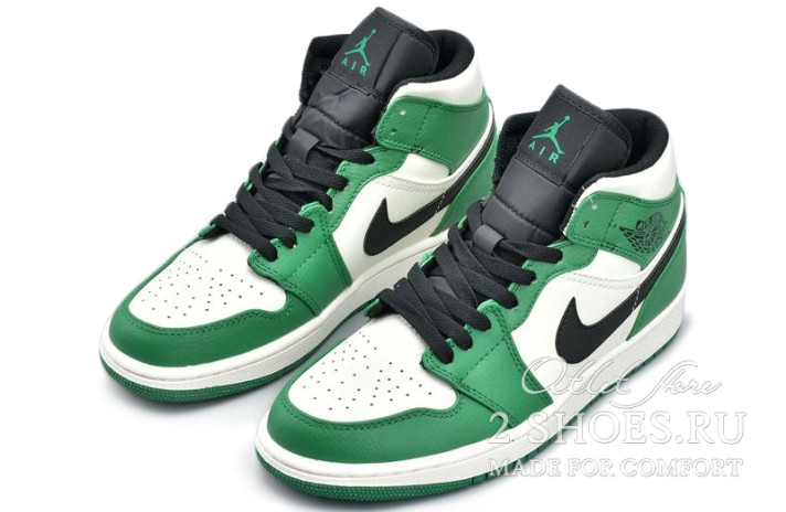 Кроссовки Nike Air Jordan 1 Mid Celtics Pine Green 852542-301 зеленые, кожаные, фото 2