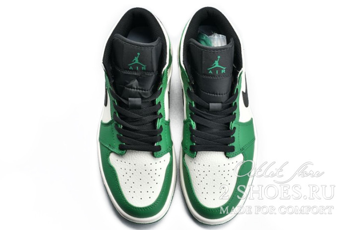 Кроссовки Nike Air Jordan 1 Mid Celtics Pine Green 852542-301 зеленые, кожаные, фото 4