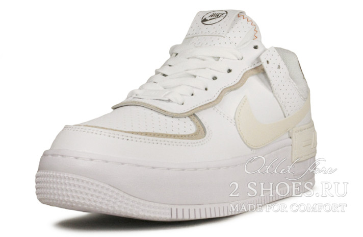 Кроссовки Nike Air Force 1 Shadow Sail White Stone Atomic CZ8107-100 белые, кожаные, фото 1