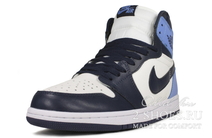 Кроссовки Nike Air Jordan 1 High Obsidian UNC 555088-140 белые, синие, кожаные, фото 1
