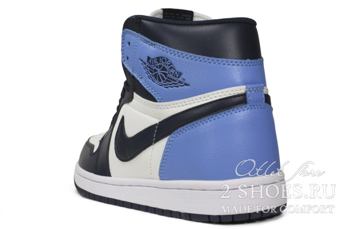 Кроссовки Nike Air Jordan 1 High Winter Obsidian UNC  белые, синие, кожаные, фото 2