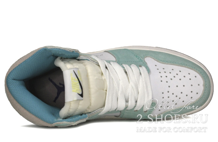 Кроссовки Nike Air Jordan 1 High Turbo Green 555088-311 белые, бирюзово-мятные, фото 3