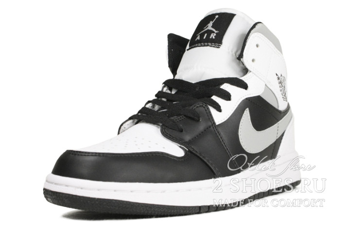 Кроссовки Nike Air Jordan 1 Mid White Shadow 554724-073 белые, черные, фото 1