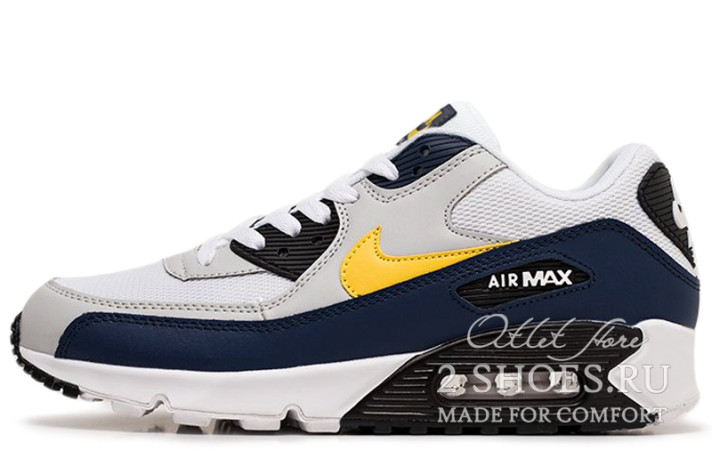 Кроссовки Nike Air Max 90 Essential Michigan White Yellow Blue AJ1285-101 белые