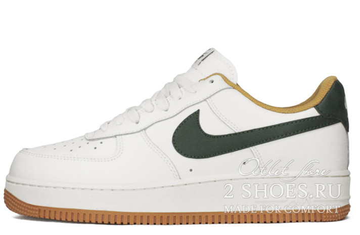 Кроссовки Nike Air Force 1 Low White Green Brown  белые, кожаные