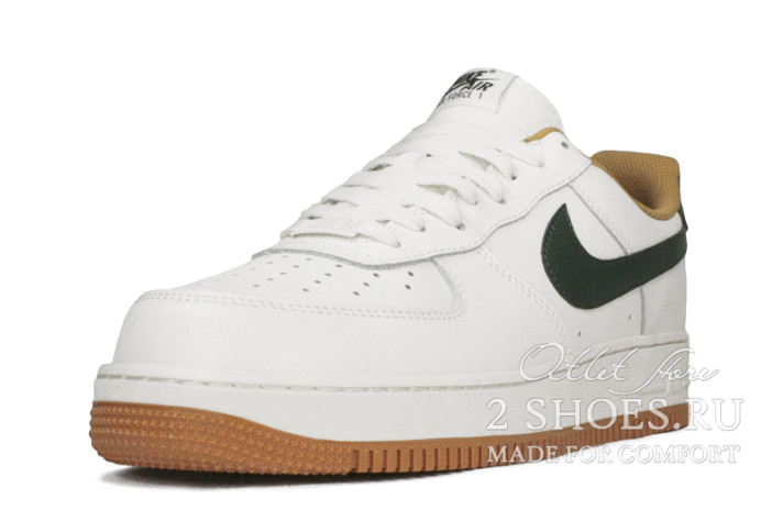 Кроссовки Nike Air Force 1 Low White Green Brown  белые, кожаные, фото 1