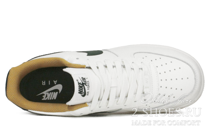 Кроссовки Nike Air Force 1 Low White Green Brown  белые, кожаные, фото 3