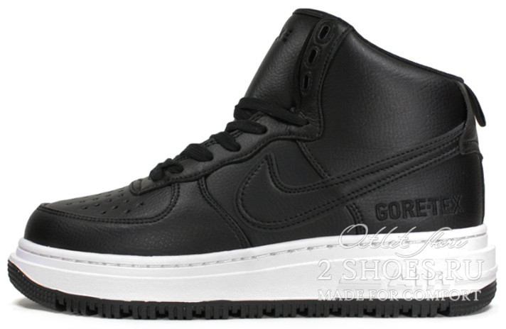 Кроссовки Nike Air Force 1 High Boot Gore-Tex Black White  черные, кожаные, фото 1