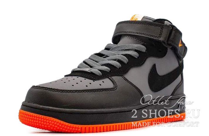 Кроссовки Nike Air Force 1 Mid Hot Lava Grey Black 315123-031 черные, кожаные, фото 1