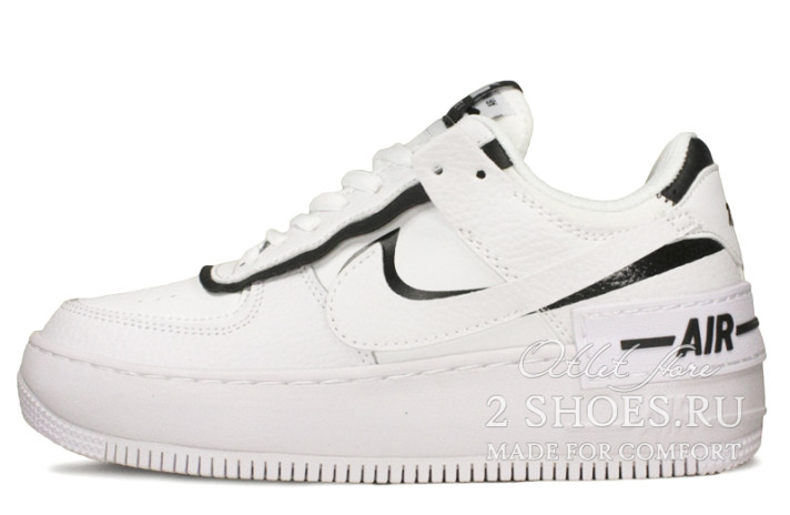 Кроссовки Nike Air Force 1 Shadow White Black  белые, кожаные, фото 1