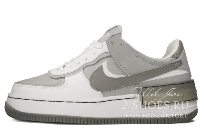 Кроссовки Nike Air Force 1 Shadow White Grey CK6561-100 белые, серые, кожаные