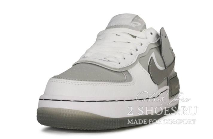 Кроссовки Nike Air Force 1 Shadow White Grey CK6561-100 белые, серые, кожаные, фото 1
