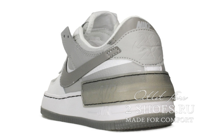 Кроссовки Nike Air Force 1 Shadow White Grey CK6561-100 белые, серые, кожаные, фото 2