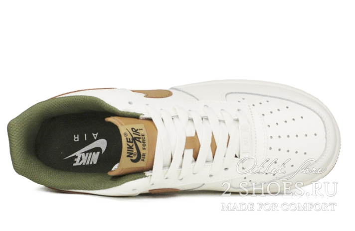 Кроссовки Nike Air Force 1 Low White Brown Green  белые, кожаные, фото 3