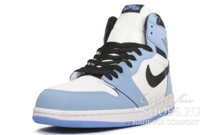 Кроссовки Nike Air Jordan 1 High Winter White University Blue Black  белые, синие, кожаные, фото 1