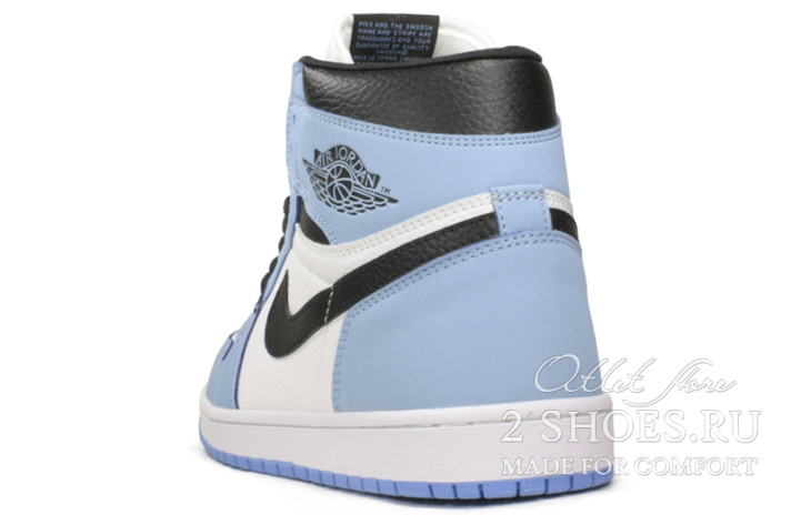 Кроссовки Nike Air Jordan 1 High White University Blue Black 555088-134 белые, синие, кожаные, фото 2