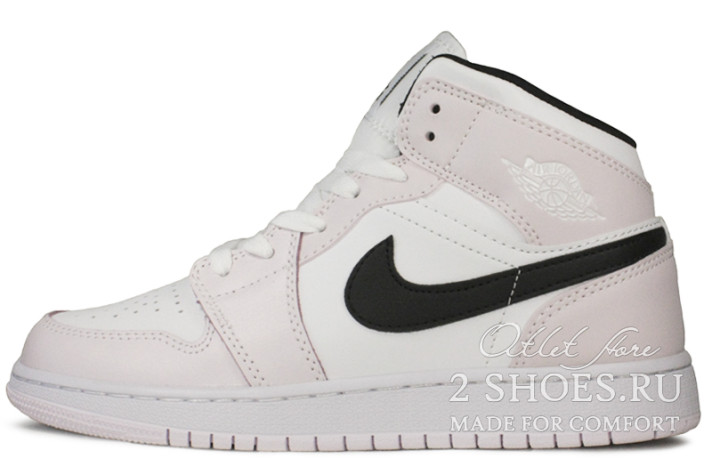 Кроссовки Nike Air Jordan 1 Mid Light Pink White Black  белые, розовые, кожаные, фото 1