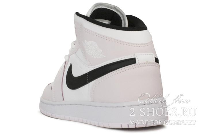 Кроссовки Nike Air Jordan 1 Mid Light Pink White Black  белые, розовые, кожаные, фото 2
