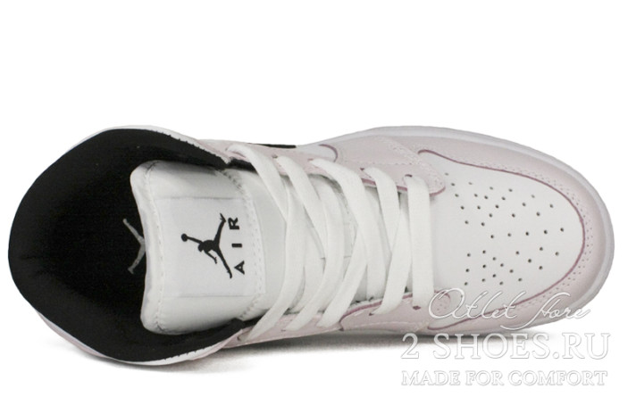 Кроссовки Nike Air Jordan 1 Mid Light Pink White Black  белые, розовые, кожаные, фото 3