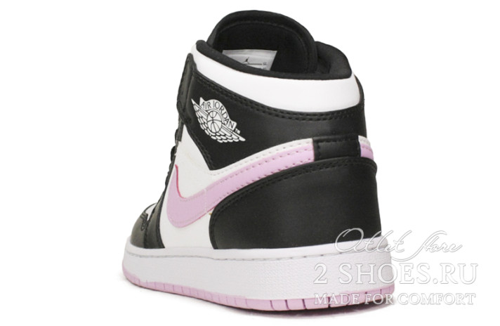 Кроссовки Nike Air Jordan 1 Mid White Black Light Arctic Pink 555112-103 белые, черные, кожаные, фото 2