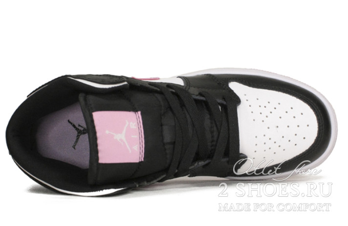 Кроссовки Nike Air Jordan 1 Mid White Black Light Arctic Pink 555112-103 белые, черные, кожаные, фото 3