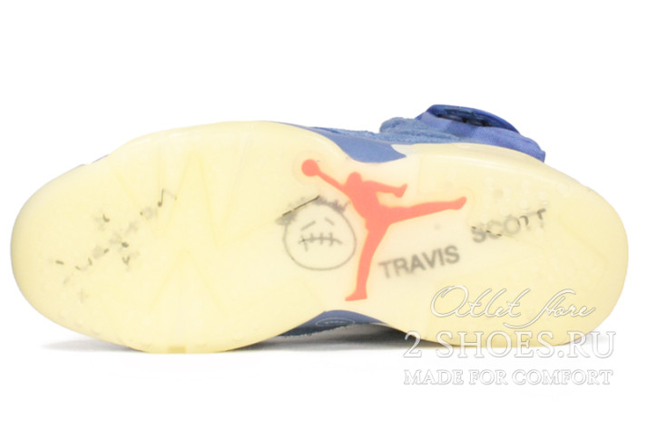 Кроссовки Nike Air Jordan 6 (VI) Travis Scott Houston Oilers  синие, фото 4