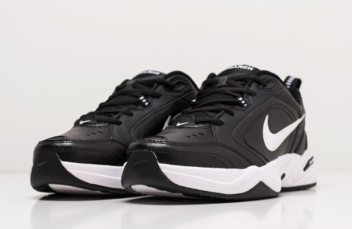 Кроссовки Nike Air Monarch 4 (IV) Black White  черные, кожаные, фото 1