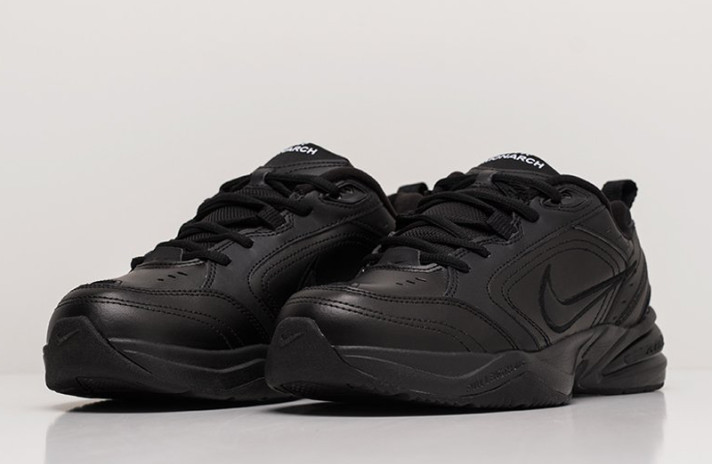 Кроссовки Nike Air Monarch 4 (IV) Triple Black 415445-001 черные, кожаные, фото 1