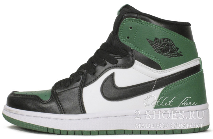 Кроссовки Nike Air Jordan 1 High Pine Green Sail Black 555088-302 черные, зеленые, кожаные, фото 1