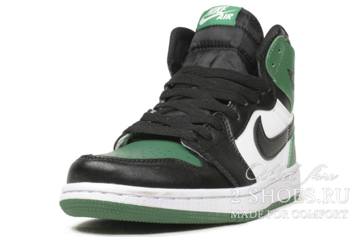 Кроссовки Nike Air Jordan 1 High Pine Green Sail Black 555088-302 черные, зеленые, кожаные, фото 1