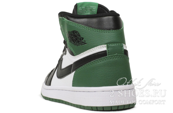 Кроссовки Nike Air Jordan 1 High Pine Green Sail Black 555088-302 черные, зеленые, кожаные, фото 2