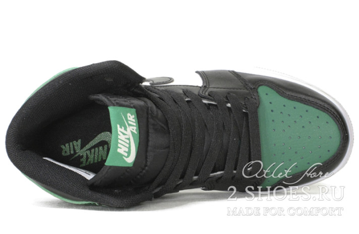 Кроссовки Nike Air Jordan 1 High Pine Green Sail Black 555088-302 черные, зеленые, кожаные, фото 3