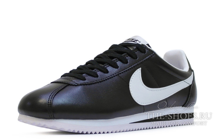 Кроссовки Nike Cortez Leather Black White 819719-012 черные, кожаные, фото 1