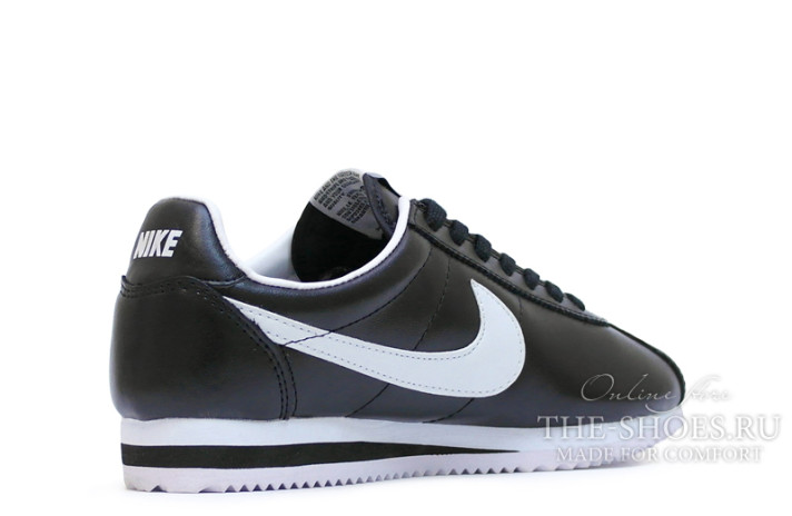 Кроссовки Nike Cortez Leather Black White 819719-012 черные, кожаные, фото 2