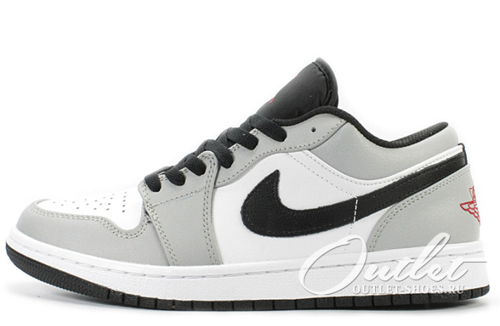 Кроссовки Nike Air Jordan 1 Low Light Smoke Grey 553558-030 белые, черные, серые, кожаные