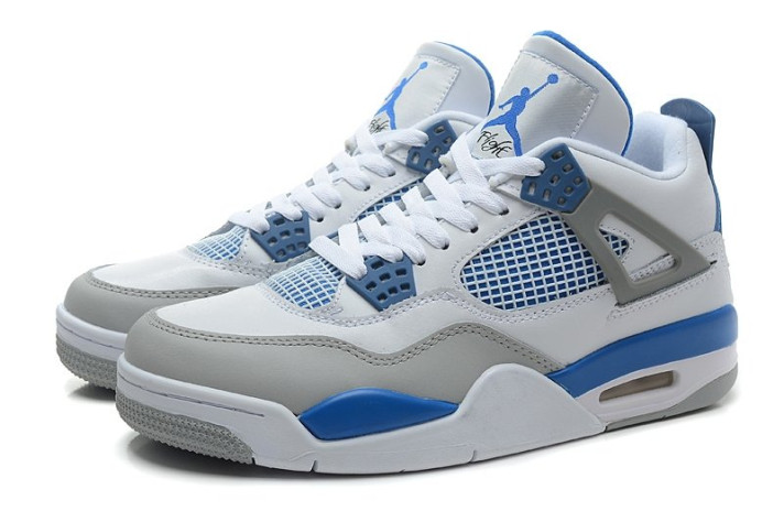Кроссовки Nike Air Jordan 4 (IV) White Blue Grey 308497-141 белые, кожаные, фото 2