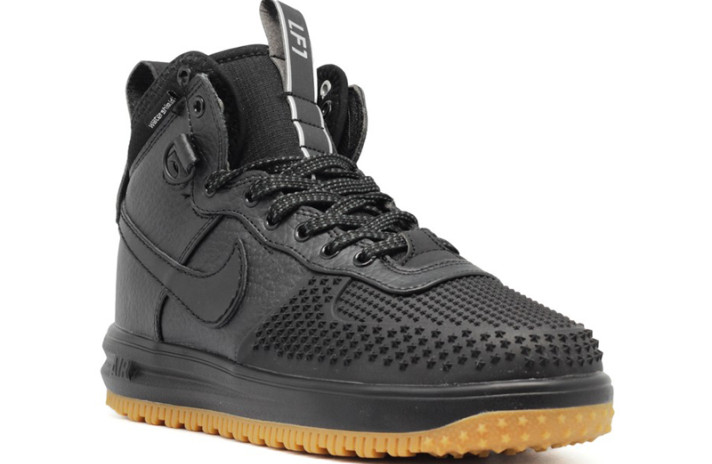 Кроссовки Nike Lunar Force 1 DUCKBOOT Anthracite Black 805899-003 черные, кожаные, фото 1