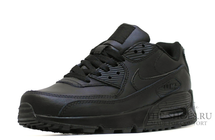 Кроссовки Nike Air Max 90 Leather Black Full CZ5594-001 черные, кожаные, фото 1