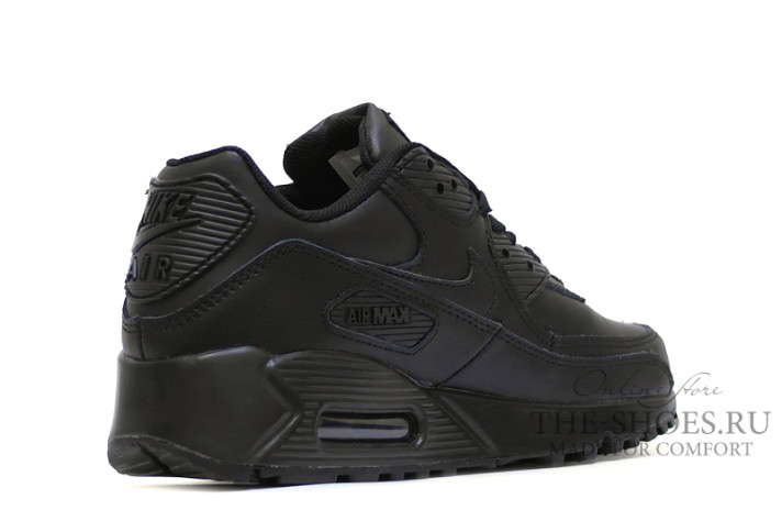 Кроссовки Nike Air Max 90 Leather Black Full CZ5594-001 черные, кожаные, фото 2