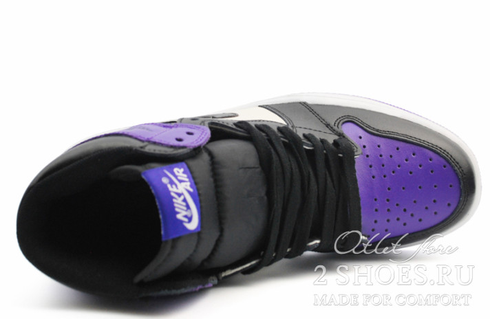 Кроссовки Nike Air Jordan 1 Mid Court Purple 555088-501 черные, кожаные, фото 2