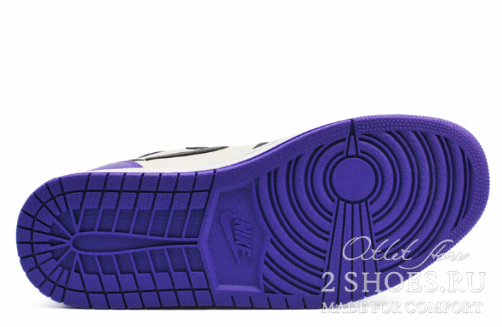Кроссовки Nike Air Jordan 1 Mid Court Purple 555088-501 черные, кожаные, фото 3