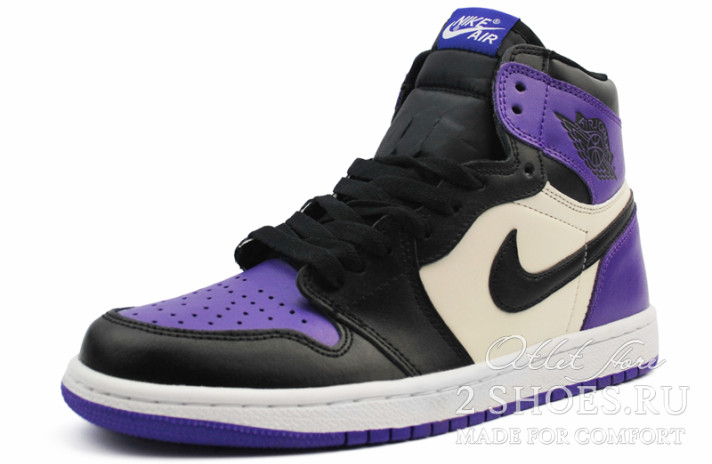 Кроссовки Nike Air Jordan 1 Mid Court Purple 555088-501 черные, кожаные, фото 1
