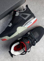 Кроссовки Nike Air Jordan 4 (IV) Black Cement Grey Red живое фото 1