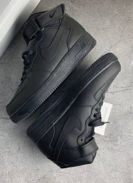 Кроссовки Nike Air Force 1 Mid Total Black Leather живое фото 1