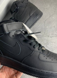 Кроссовки Nike Air Force 1 Mid Total Black Leather живое фото 3