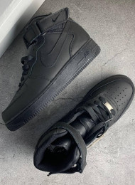 Кроссовки Nike Air Force 1 Mid Total Black Leather живое фото 2