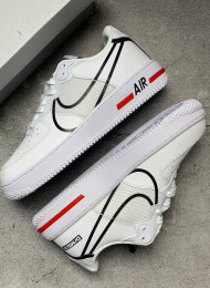 Кроссовки Nike Air Force 1 React White Black University Red живое фото 1