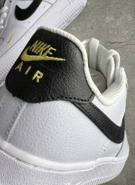 Кроссовки Nike Air Force 1 Low White Black Gold Mini Swoosh живое фото 4