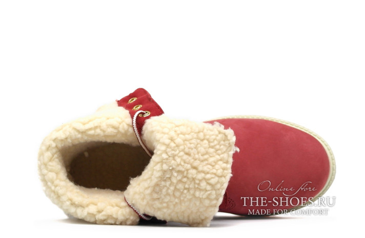 Ботинки Timberland teddy fleece fold down Burgundy Red  бордовые, фото 6