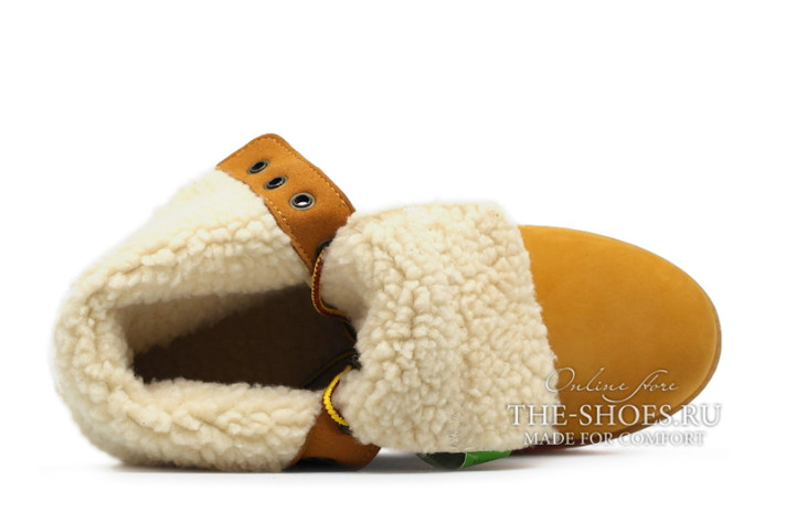Ботинки Timberland teddy fleece fold down camel classic  желтые, фото 6